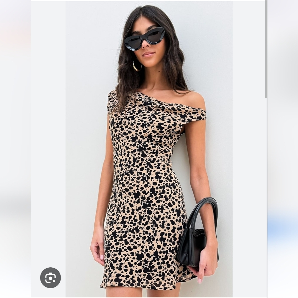 Reformation Beige and Black Animal Print Mini Dress
